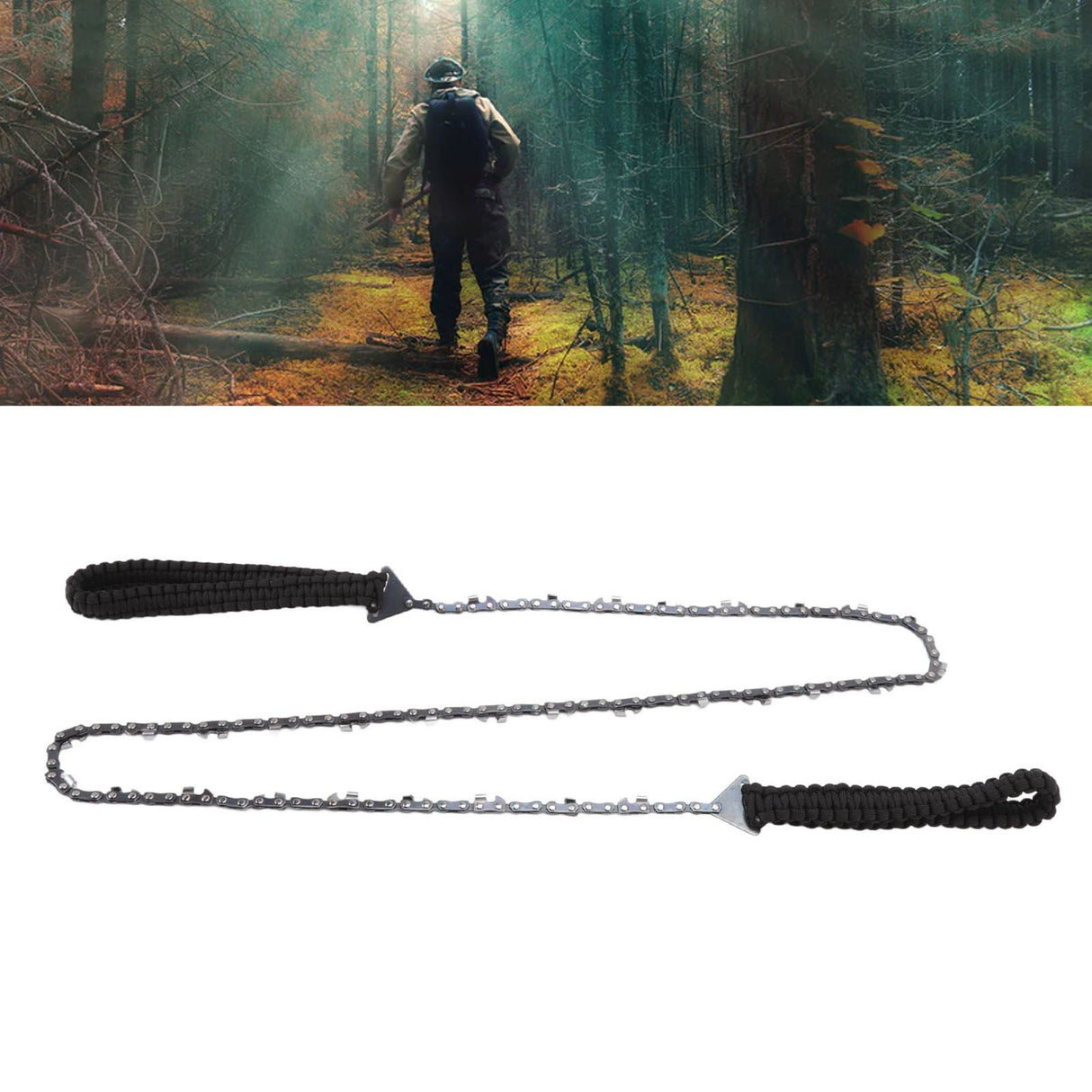 64 Links 31 Cutter 3/8 48 Inch High Reach Tree Limb Hand Rope Chain Saw with Black Paracord