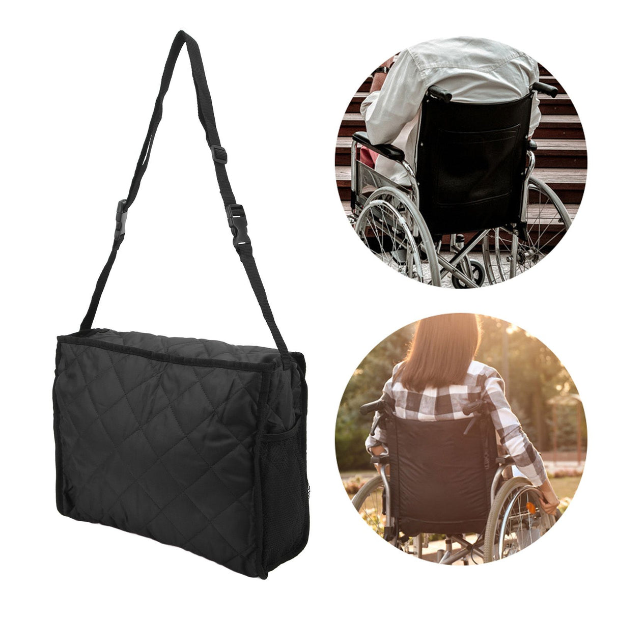 Wheelchair Hanging Storage Bag Quilted Cotton Household Walker Accessories for Scooter Trolley Black