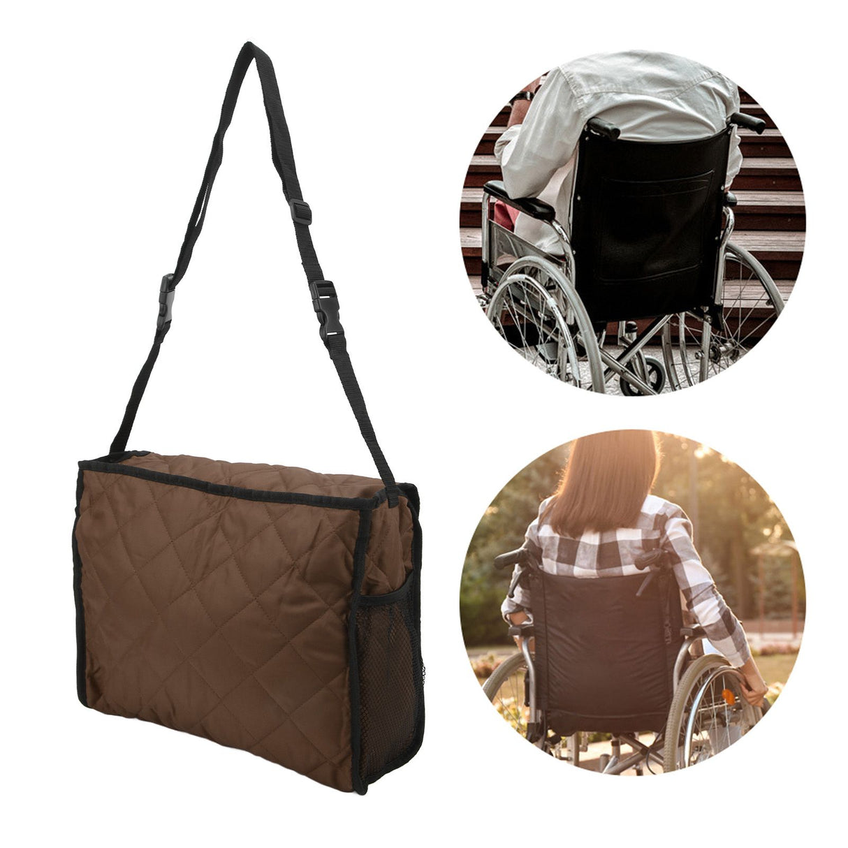 Wheelchair Hanging Storage Bag Quilted Cotton Household Walker Accessories for Scooter Trolley Brown