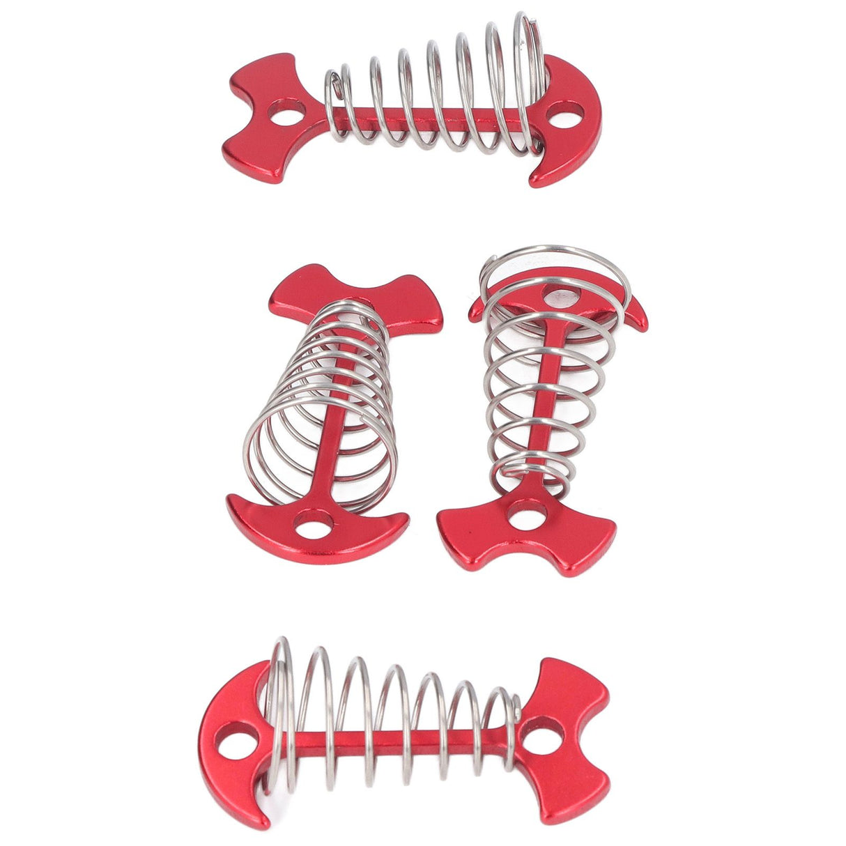 4pcs Fishbone Tent Nails Aluminum Alloy Stainless Steel Extended Plank Floor Canopy Stakes with Spring Red