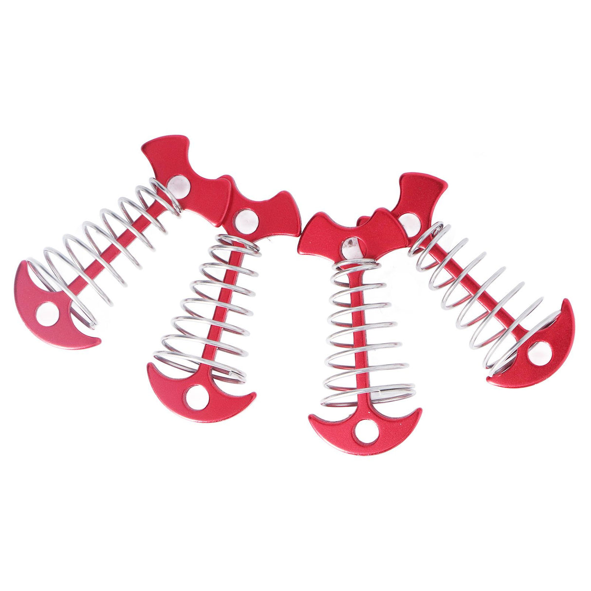 4pcs Fishbone Tent Nails Aluminum Alloy Stainless Steel Extended Plank Floor Canopy Stakes with Spring Red