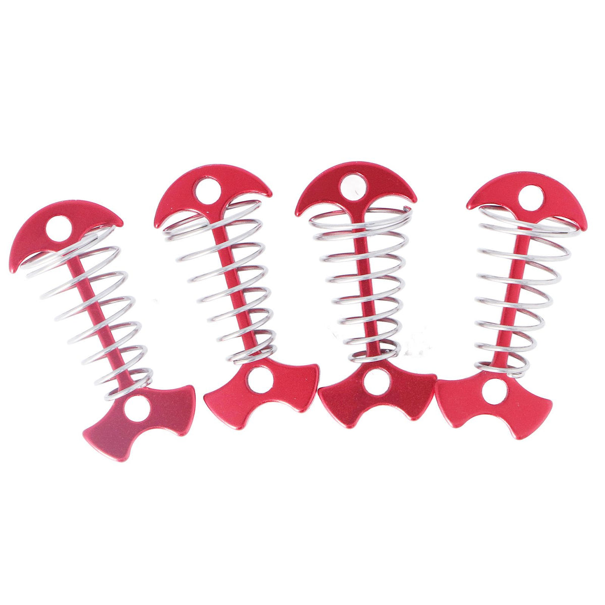4pcs Fishbone Tent Nails Aluminum Alloy Stainless Steel Extended Plank Floor Canopy Stakes with Spring Red