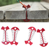 4pcs Fishbone Tent Nails Aluminum Alloy Stainless Steel Extended Plank Floor Canopy Stakes with Spring Red
