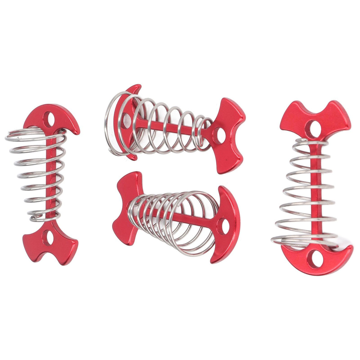 4pcs Fishbone Tent Nails Aluminum Alloy Stainless Steel Extended Plank Floor Canopy Stakes with Spring Red