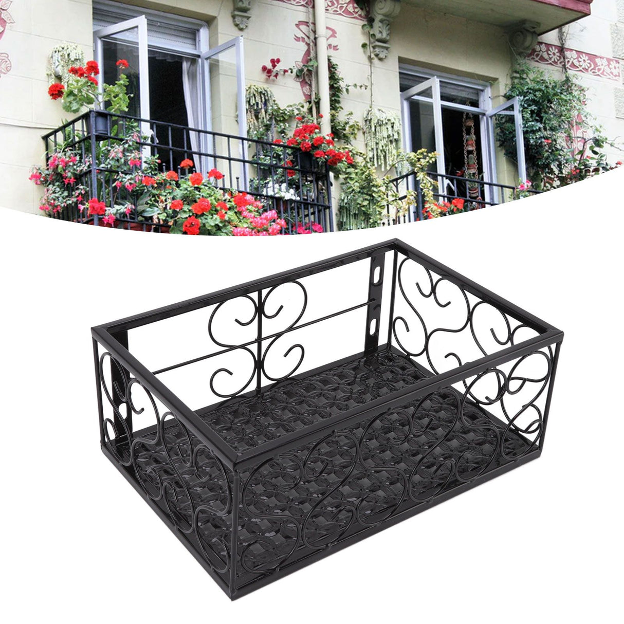 Balcony Flower Pot Stand Thickened Iron Decorative Patio Railing Shelf With Retainers for Windowsill Applicable to 10.5cm/4.1in Railing