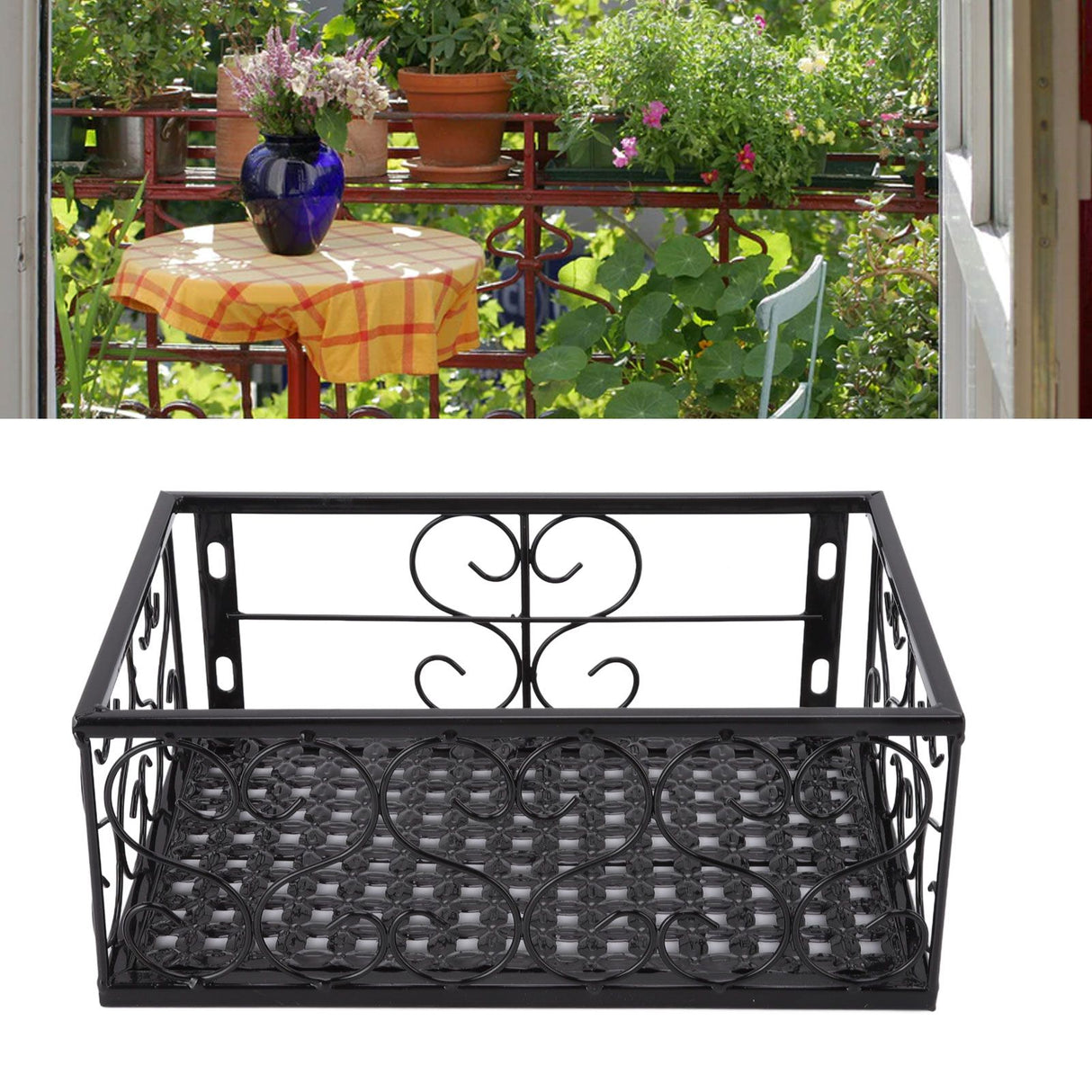 Balcony Flower Pot Stand Thickened Iron Decorative Patio Railing Shelf With Retainers for Windowsill Applicable to 10.5cm/4.1in Railing