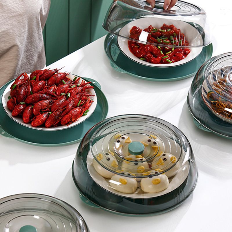 Dish Cover PET Heat Insulation Storage Transparent Dustproof for Home Picnic Cooking Green