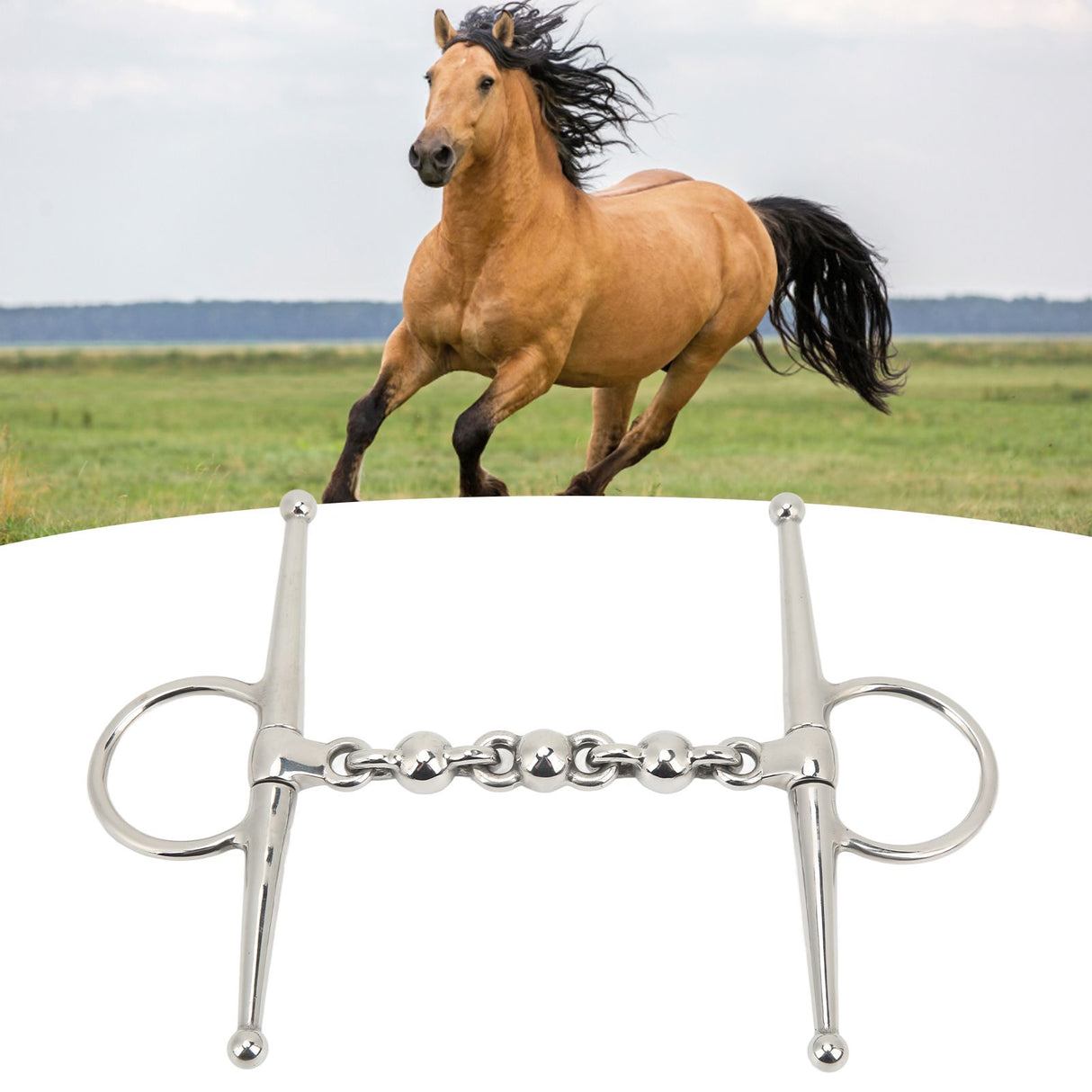 135mm Stainless Steel Horse Mouth Bit Horse Mouth Riding Full Cheek Snaffle Bit with Ball Chain
