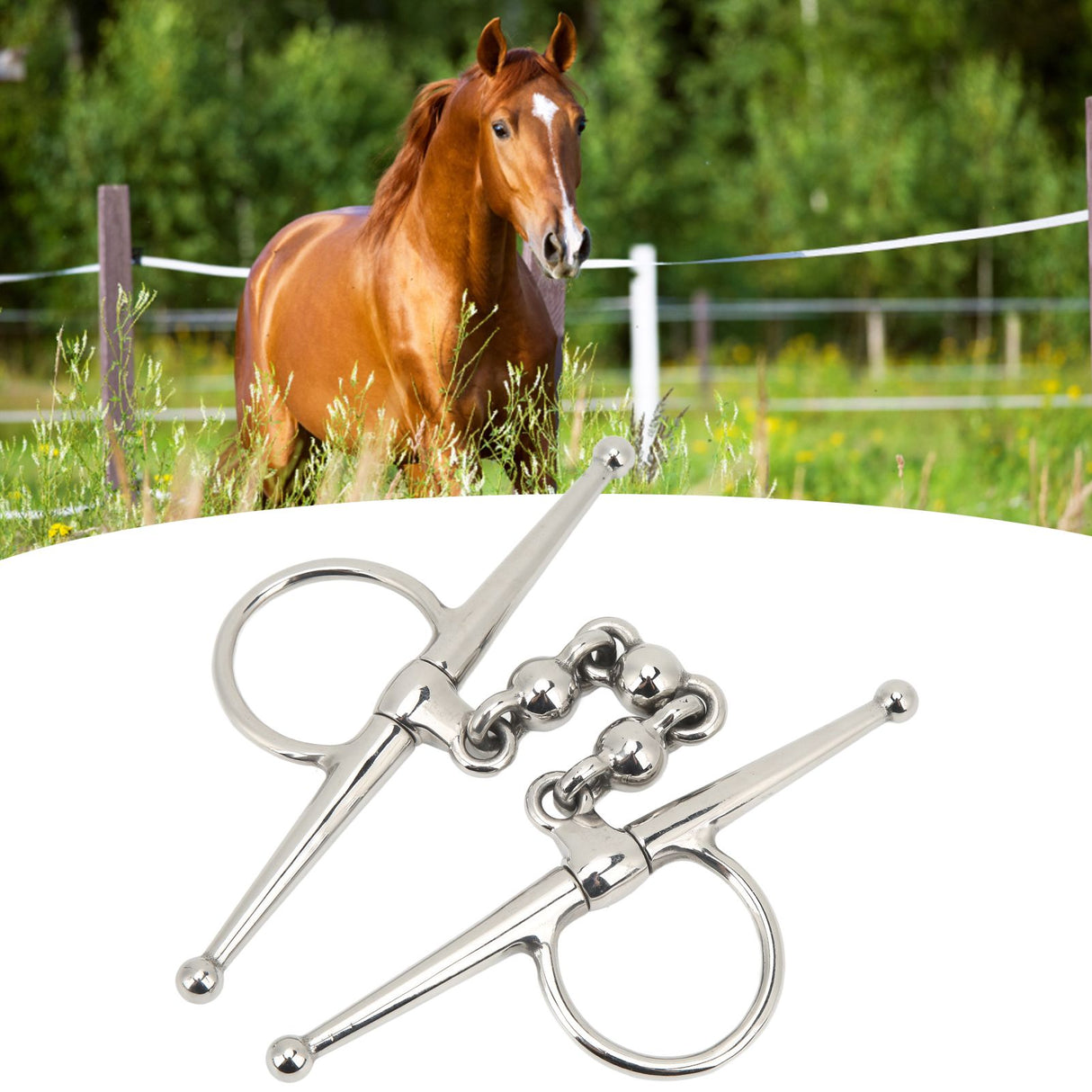 135mm Stainless Steel Horse Mouth Bit Horse Mouth Riding Full Cheek Snaffle Bit with Ball Chain