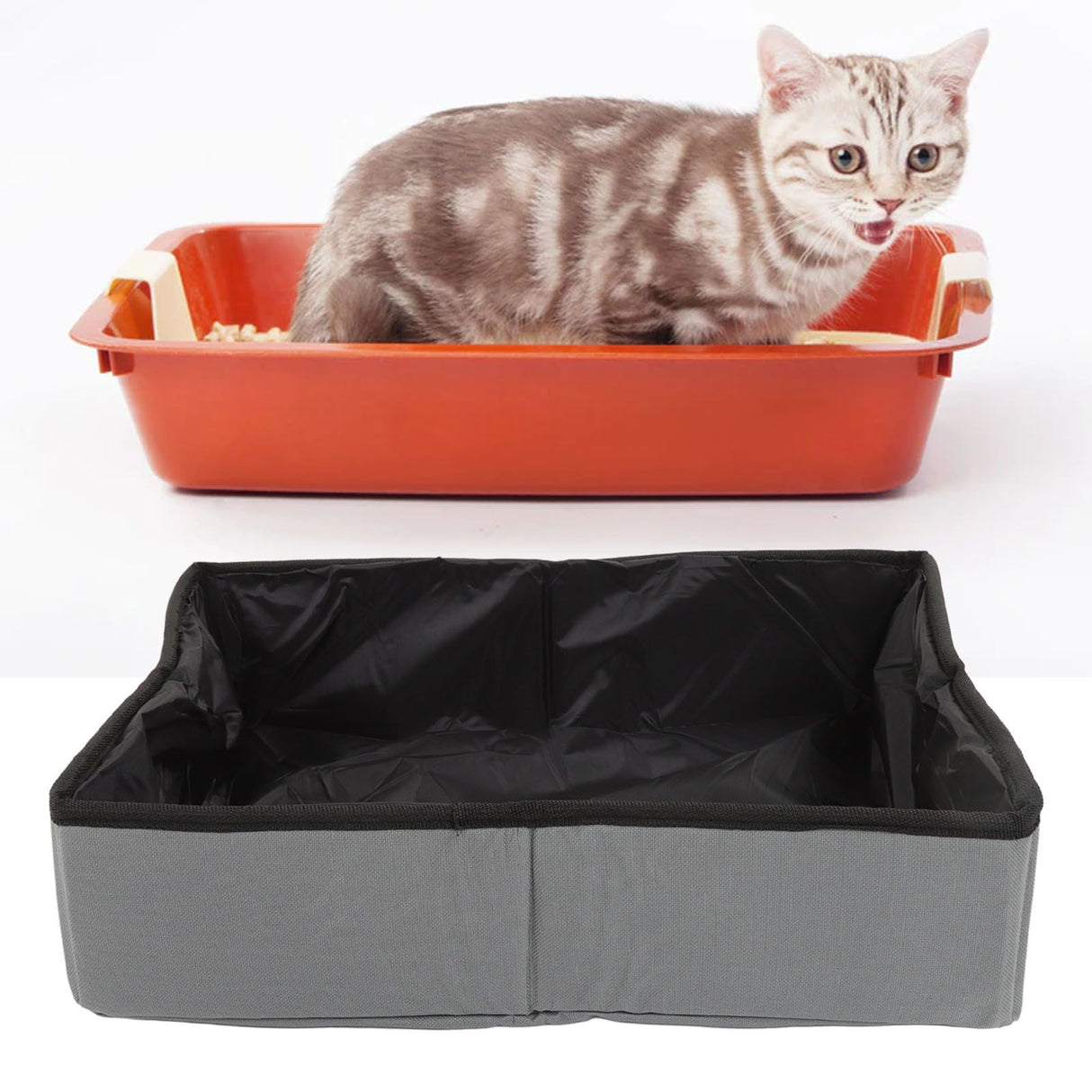 Collapsible Cat Litter Box Cloth Waterproof Outdoor Portable Cat Litter Box for Travel S Grey