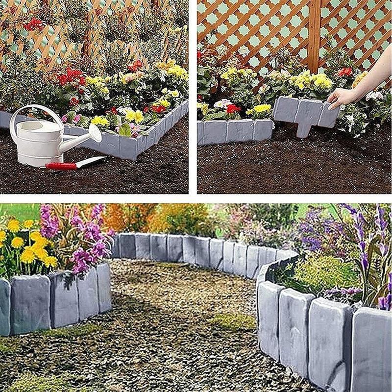 Garden Fence Border Plastic Stone Effect Flowerbed Grass Lawn Plant Decorative Edging Panels 5PCS