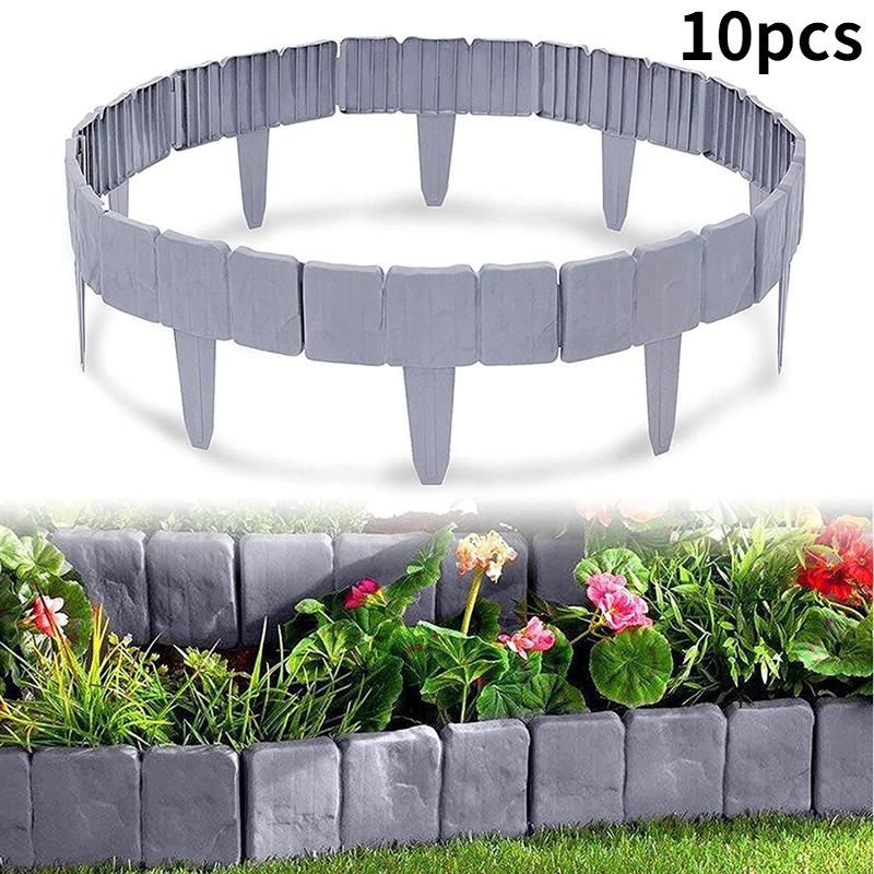 Garden Fence Border Plastic Stone Effect Flowerbed Grass Lawn Plant Decorative Edging Panels 10PCS