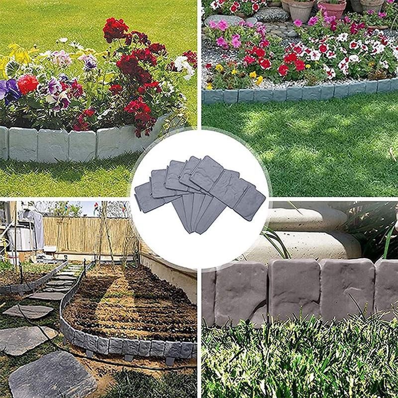 Garden Fence Border Plastic Stone Effect Flowerbed Grass Lawn Plant Decorative Edging Panels 10PCS