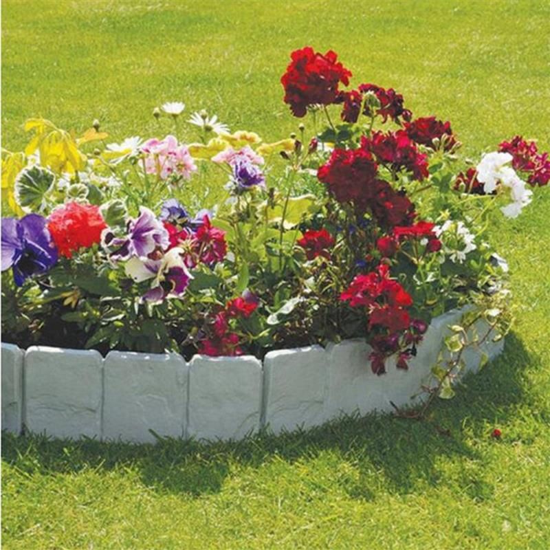 Garden Fence Border Plastic Stone Effect Flowerbed Grass Lawn Plant Decorative Edging Panels 10PCS