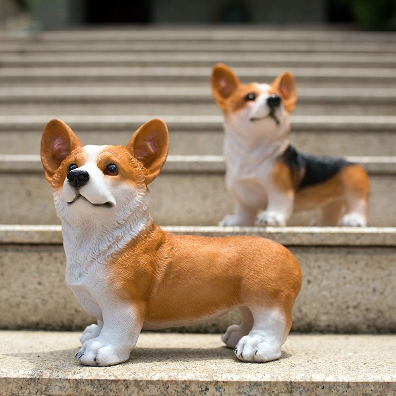 Dog Statue Vivid Cute Style Small Compact Resin Material Corgi Ornament for Gardens Indoor Desks Yellow