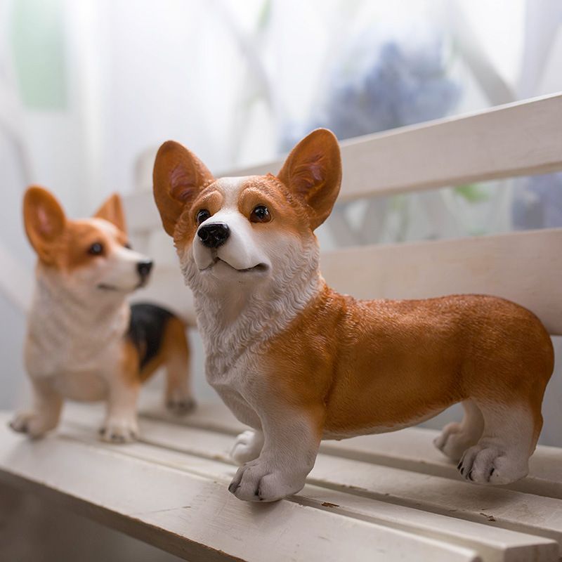 Dog Statue Vivid Cute Style Small Compact Resin Material Corgi Ornament for Gardens Indoor Desks Yellow