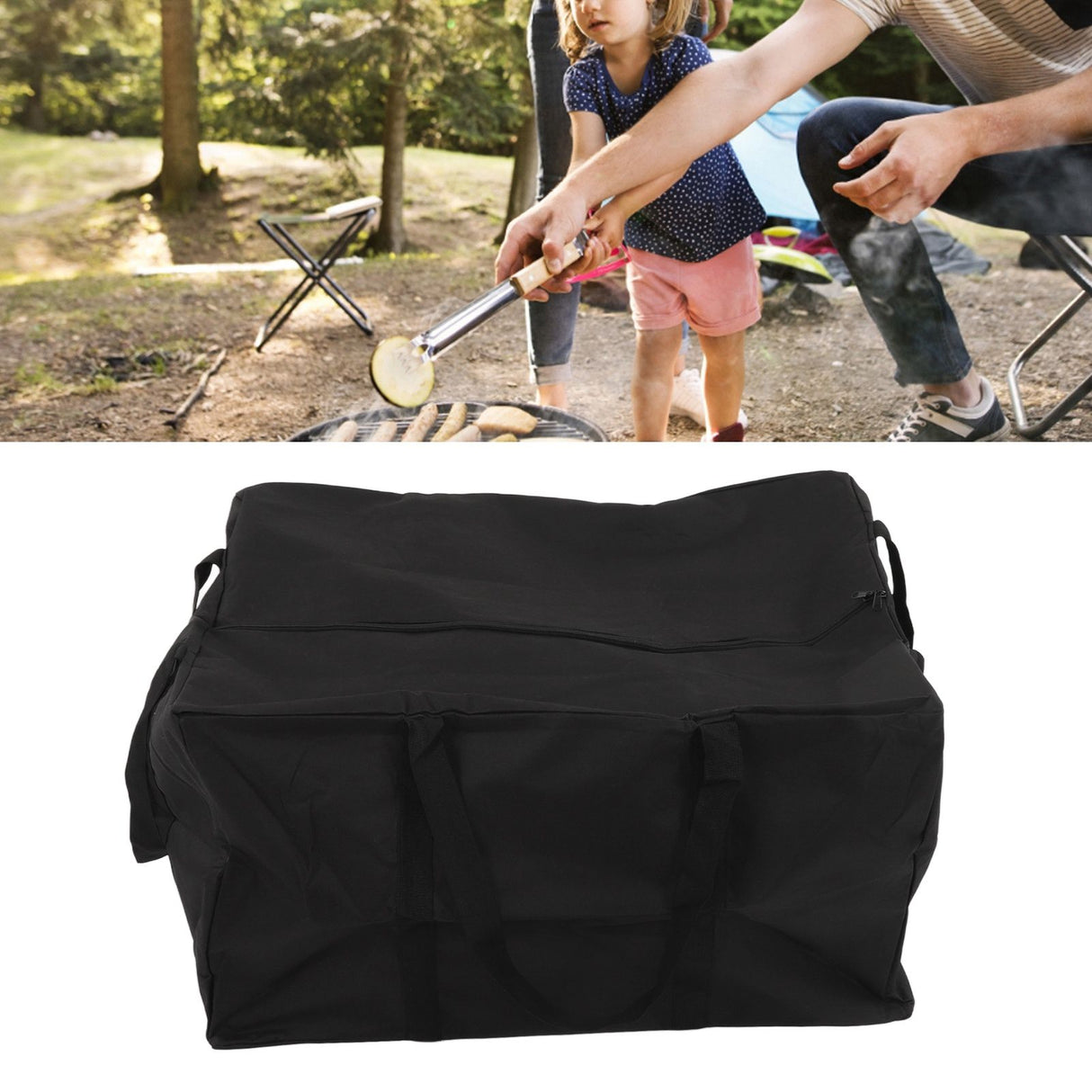 BBQ Tool Bag Portable Waterproof Dustproof Wear Resistant Black BBQ Grilling Tool Storage Tote Bag 74x57x43cm