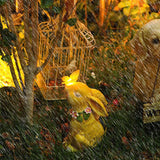 Solar Garden Statues Rabbits with Butterflies Solar Charging Hand Painted Synthetic Resin Solar Statues Lights Yellow
