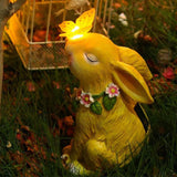 Solar Garden Statues Rabbits with Butterflies Solar Charging Hand Painted Synthetic Resin Solar Statues Lights Yellow - 45-Degree Angle