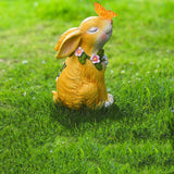 Solar Garden Statues Rabbits with Butterflies Solar Charging Hand Painted Synthetic Resin Solar Statues Lights Yellow - Close-Up Angle
