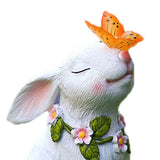 Solar Garden Statues Rabbits with Butterflies Solar Charging Hand Painted Synthetic Resin Solar Statues Lights White