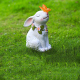 Solar Garden Statues Rabbits with Butterflies Solar Charging Hand Painted Synthetic Resin Solar Statues Lights White
