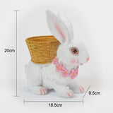 Rabbit Flowerpot Resin Process Rabbit Ornament with Back Basket Outdoor Decoration for Courtyard Garden White