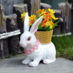 Rabbit Flowerpot Resin Process Rabbit Ornament with Back Basket Outdoor Decoration for Courtyard Garden White