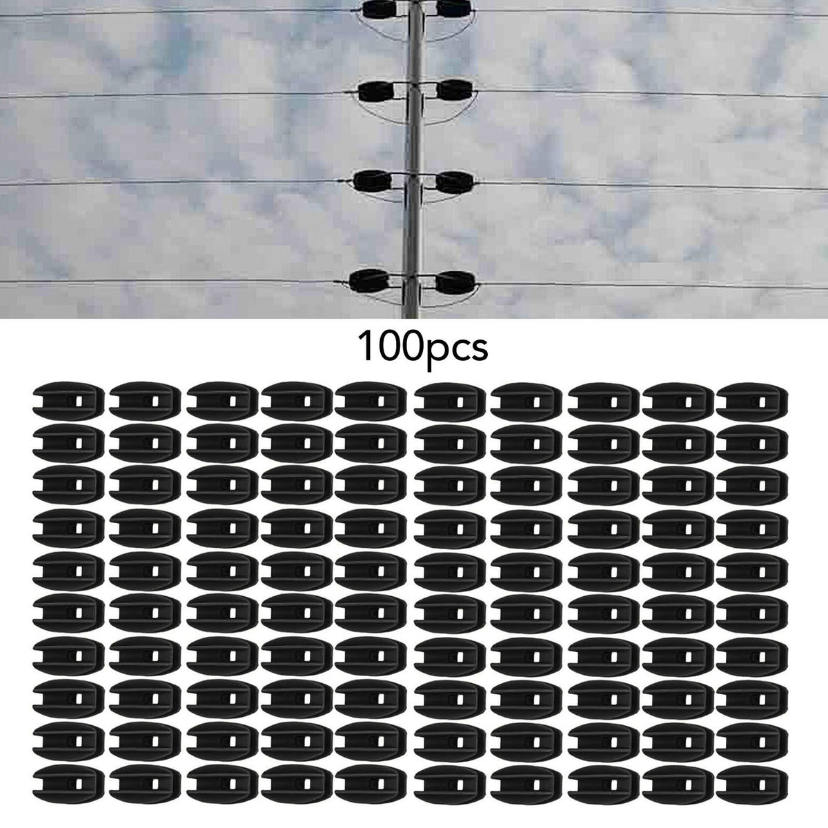 100PCS Electric Fence Insulator Weather Resistant ABS Square Tube Post Insulator for Steel Wire Black