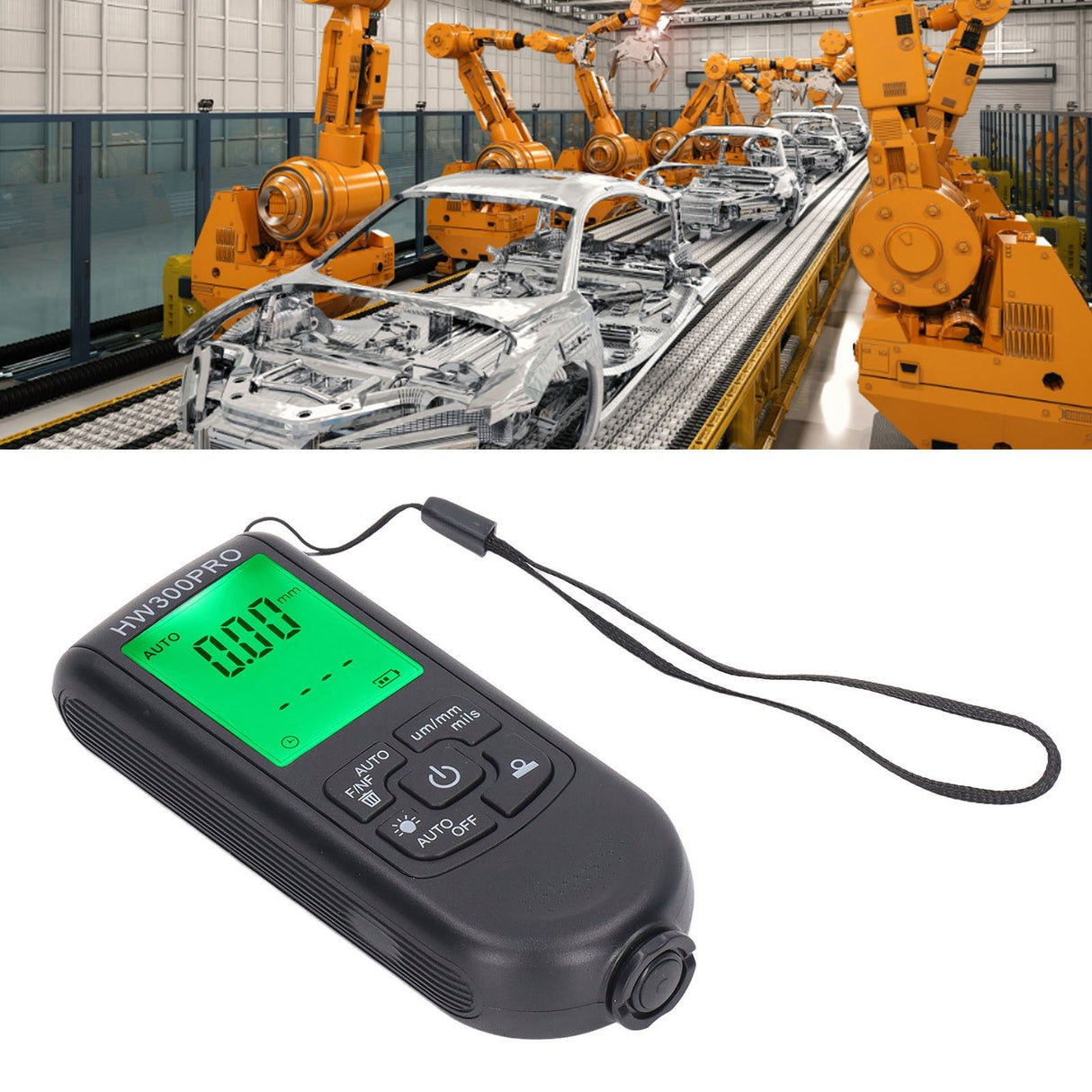 Digital Coating Thickness Gauge ABS with Portable Rope Automatic Shutdown Function Paint Coating Meter for Outdoor Black
