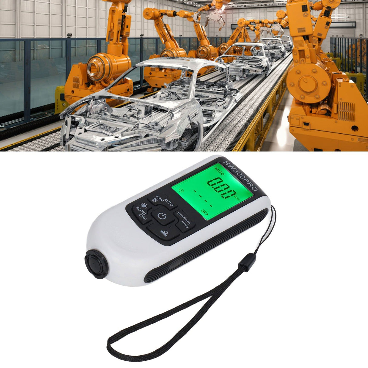 Digital Coating Thickness Gauge ABS with Portable Rope Automatic Shutdown Function Paint Coating Meter for Outdoor White