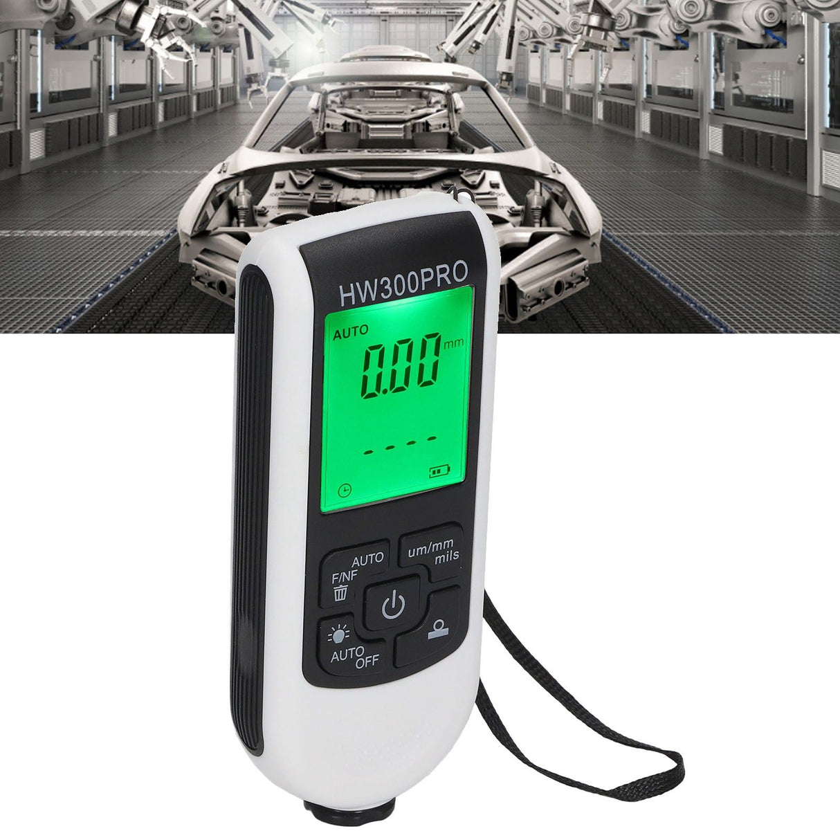 Digital Coating Thickness Gauge ABS with Portable Rope Automatic Shutdown Function Paint Coating Meter for Outdoor White