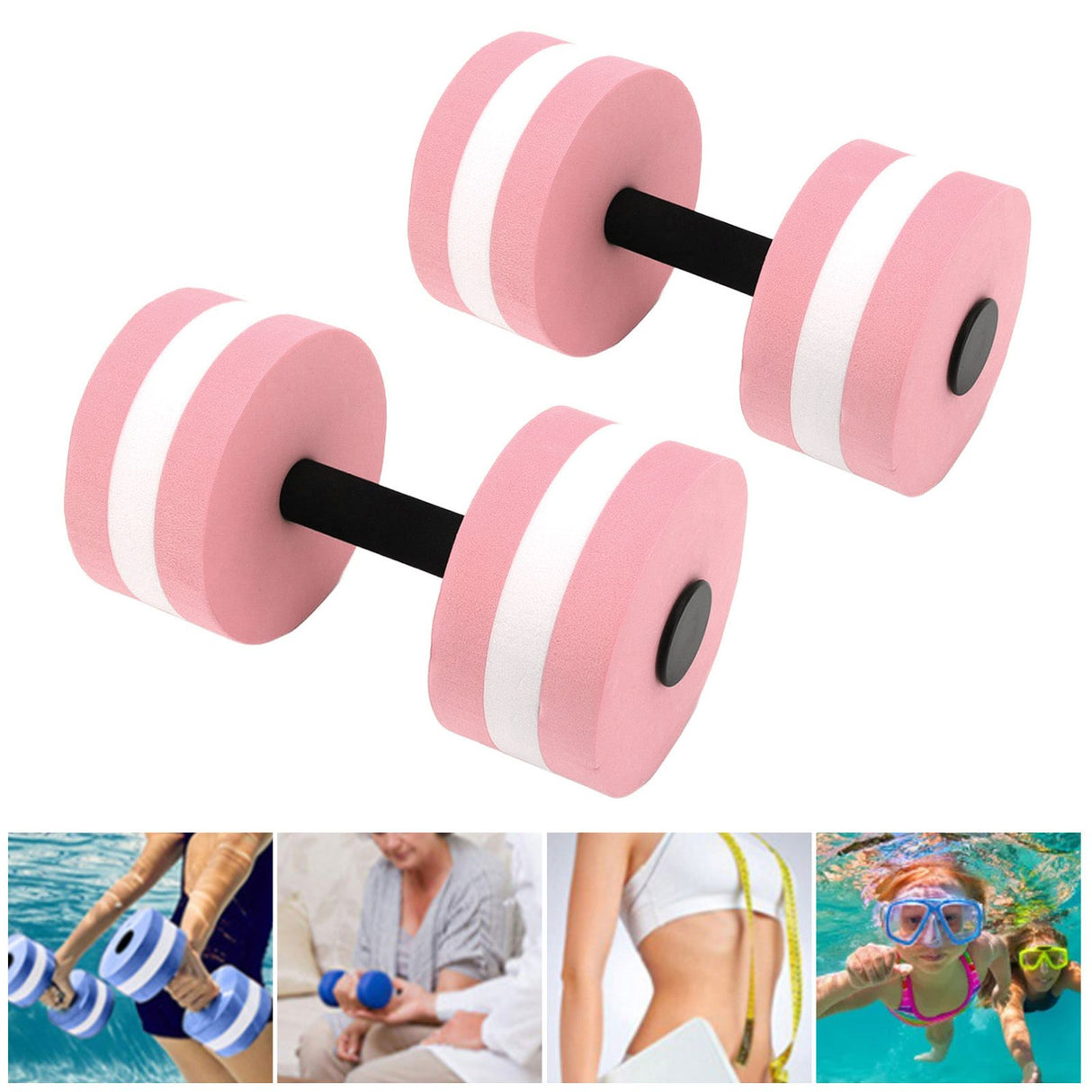 2 PCS EVA Water Floating Dumbbell Yoga Exercise Water Foam Dumbbell Fitness Tool for Men Women Kids Pink