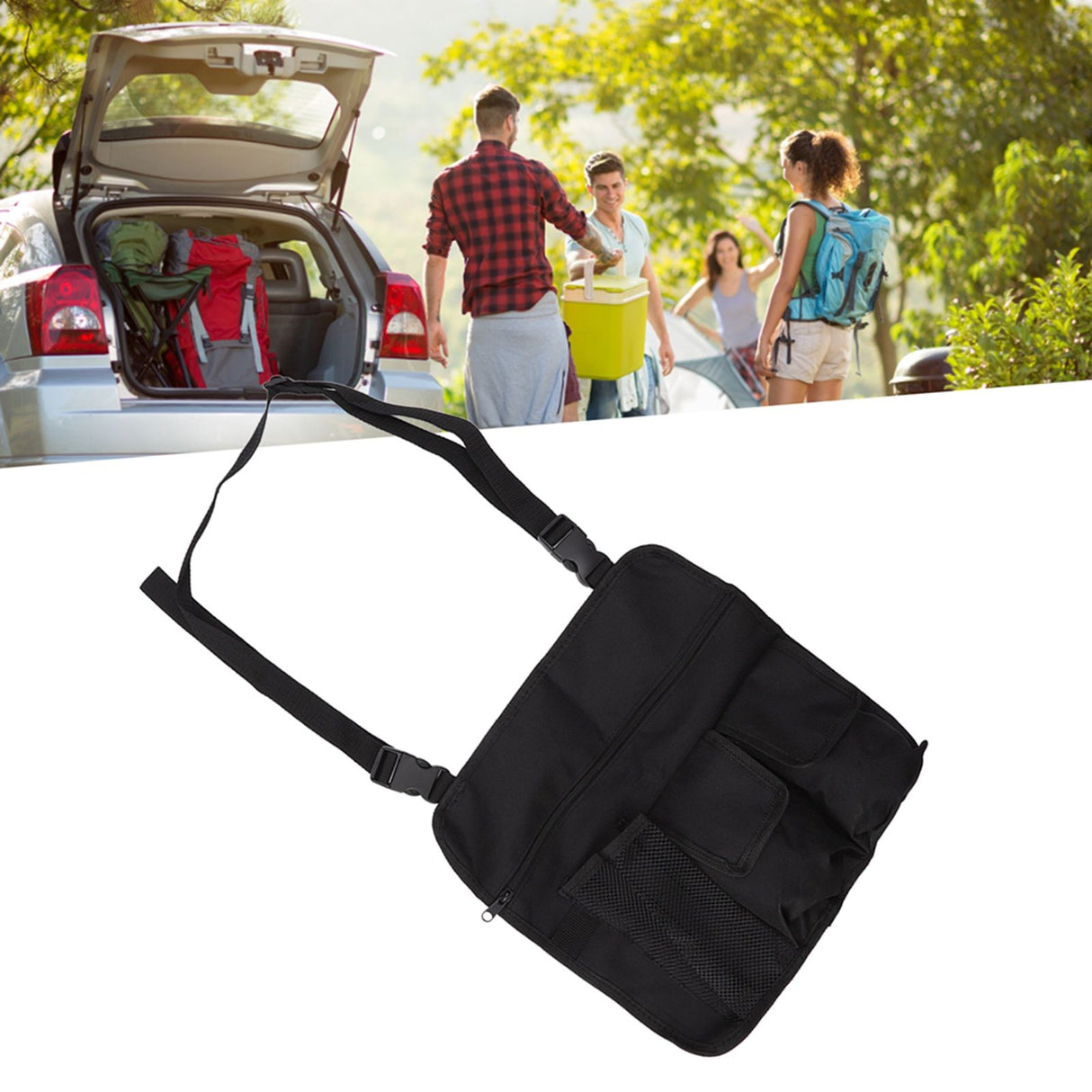 Camping Chair Hanging Bag Waterproof Oxford Cloth Adjustable Portable Beach Chairs Side Storage Bags for Outdoor Black