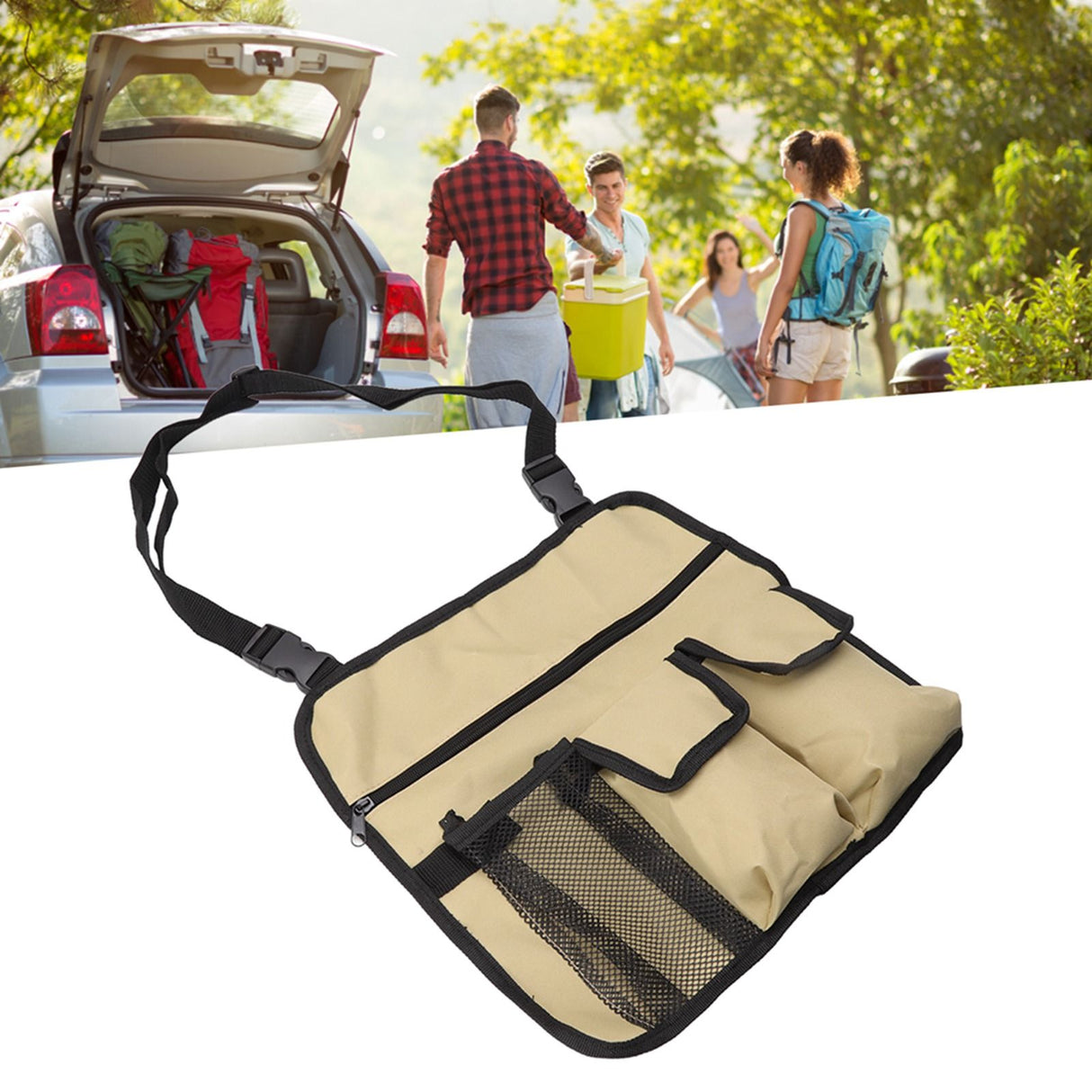Camping Chair Hanging Bag Waterproof Oxford Cloth Adjustable Portable Beach Chairs Side Storage Bags for Outdoor Khaki