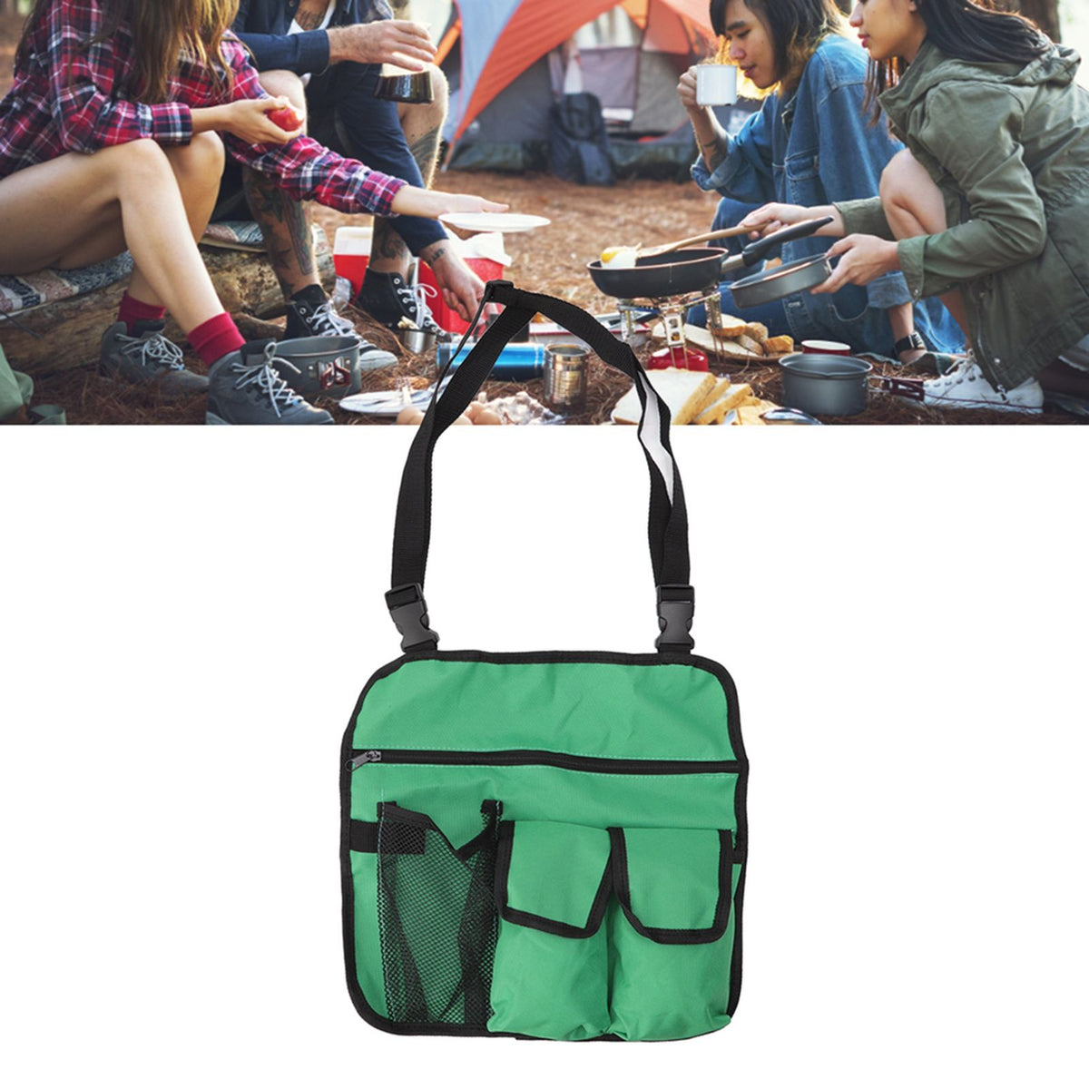 Camping Chair Hanging Bag Waterproof Oxford Cloth Adjustable Portable Beach Chairs Side Storage Bags for Outdoor Green