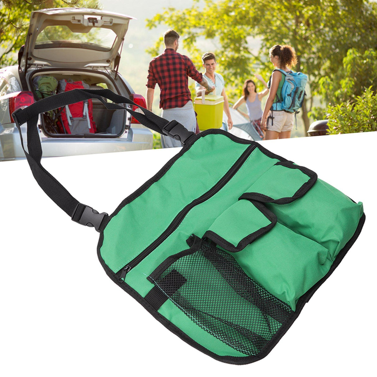 Camping Chair Hanging Bag Waterproof Oxford Cloth Adjustable Portable Beach Chairs Side Storage Bags for Outdoor Green