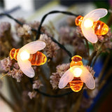Solar Bee String Lights Outdoor Led Honeybee Fairy Lights Waterproof Solar Bumble Bee Lights for Garden Christmas Decor Warm White 5 Meters 20 Lights(Dual Function)