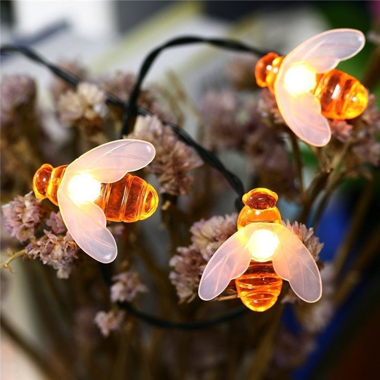 Solar Bee String Lights Outdoor Led Honeybee Fairy Lights Waterproof Solar Bumble Bee Lights for Garden Christmas Decor Warm White 7 Meters 50 Lights(8 Function)