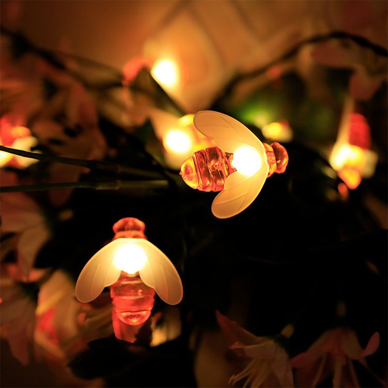 Solar Bee String Lights Outdoor Led Honeybee Fairy Lights Waterproof Solar Bumble Bee Lights for Garden Christmas Decor Warm White 7 Meters 50 Lights(8 Function)