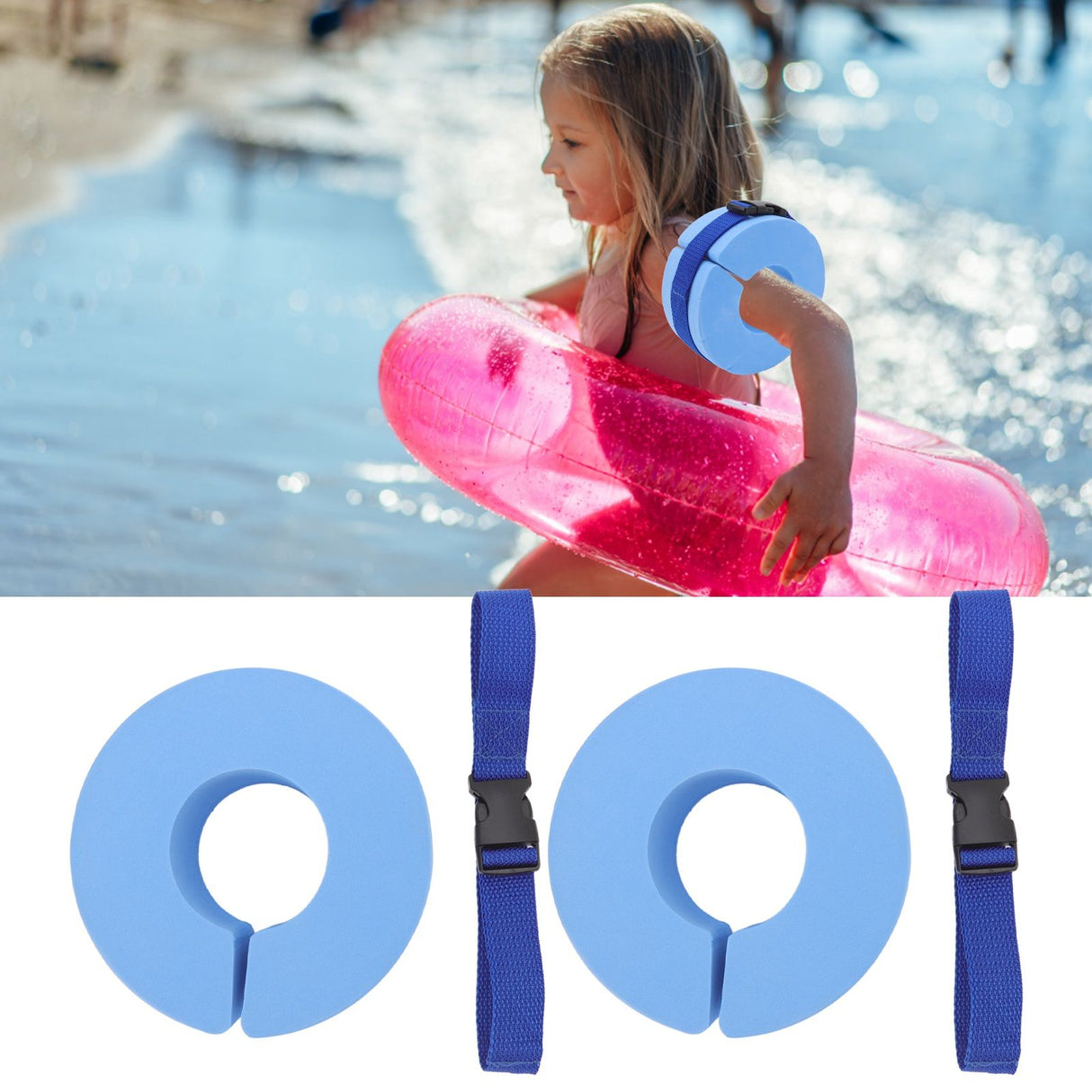 2 Pcs Thicken Baby Swim Cuffs EVA Children's Swimming Buoyancy Foam Arm Ring Kid's Swmming Equipment Blue Belt