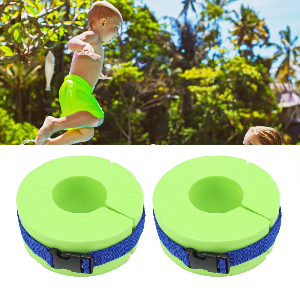 2 Pcs Thicken Baby Swim Cuffs EVA Children's Swimming Buoyancy Foam Arm Ring Kid's Swmming Equipment Green Belt