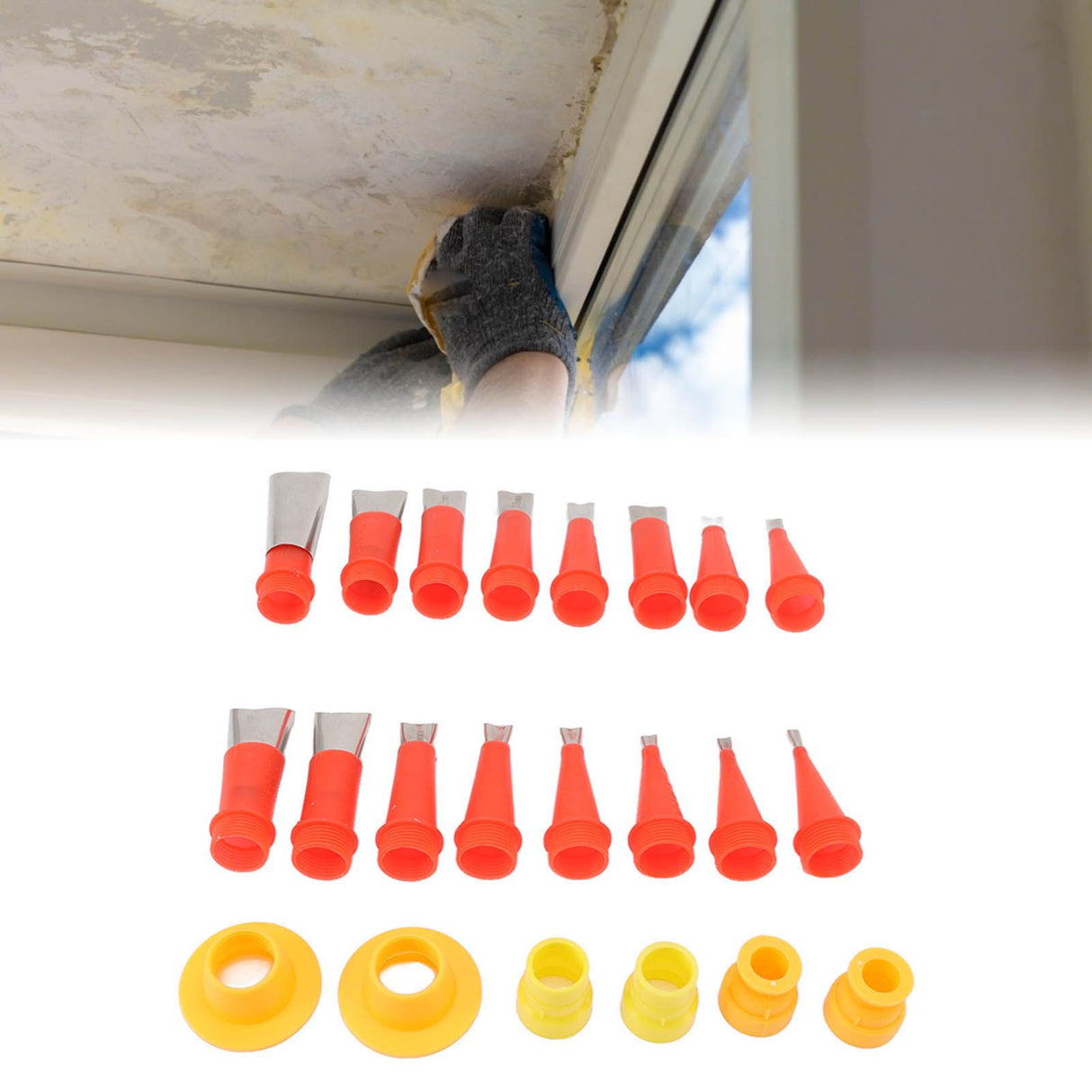 16pcs Stainless Steel Caulking Nozzle Applicator and 6pcs Connection Base Caulking Finisher Tool Set for Home Decoration