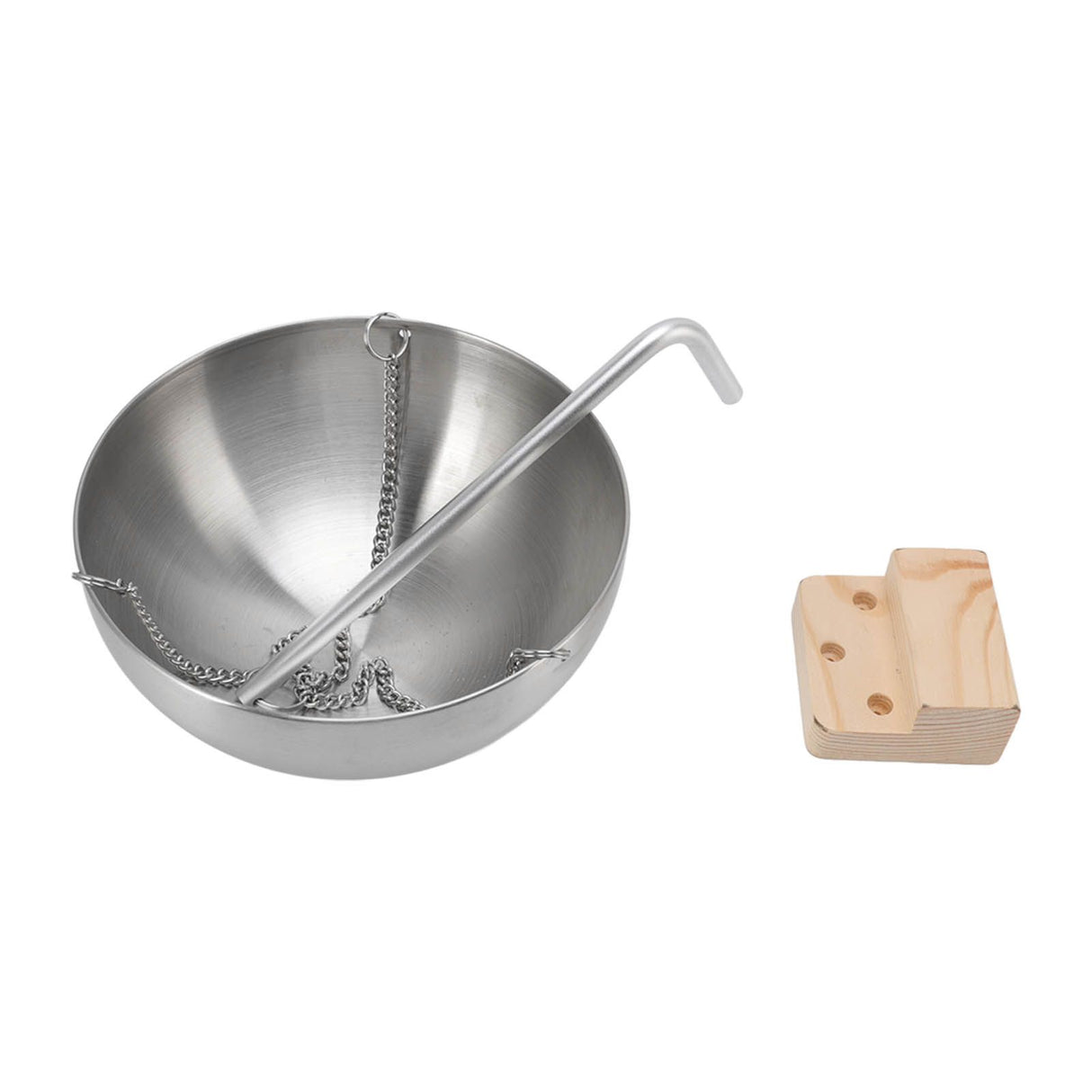 Sauna Bowl Stainless Steel Hanging Aromatherapy Oil Cup with Wooden Block for Sauna Room L 20cm