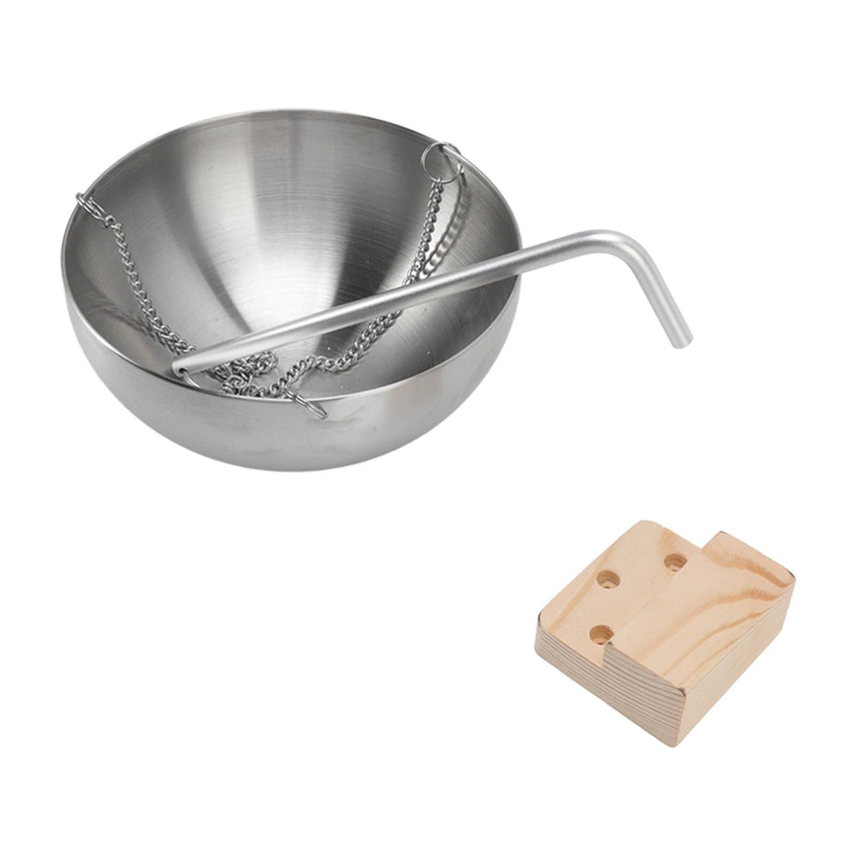 Sauna Bowl Stainless Steel Hanging Aromatherapy Oil Cup with Wooden Block for Sauna Room L 20cm