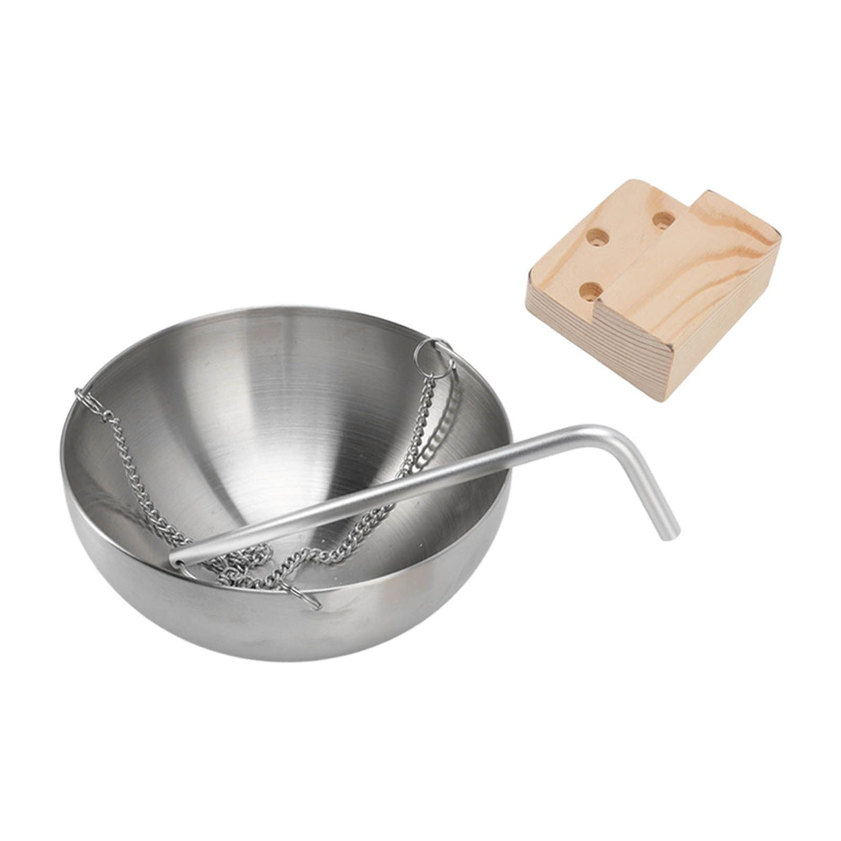 Sauna Bowl Stainless Steel Hanging Aromatherapy Oil Cup with Wooden Block for Sauna Room L 20cm