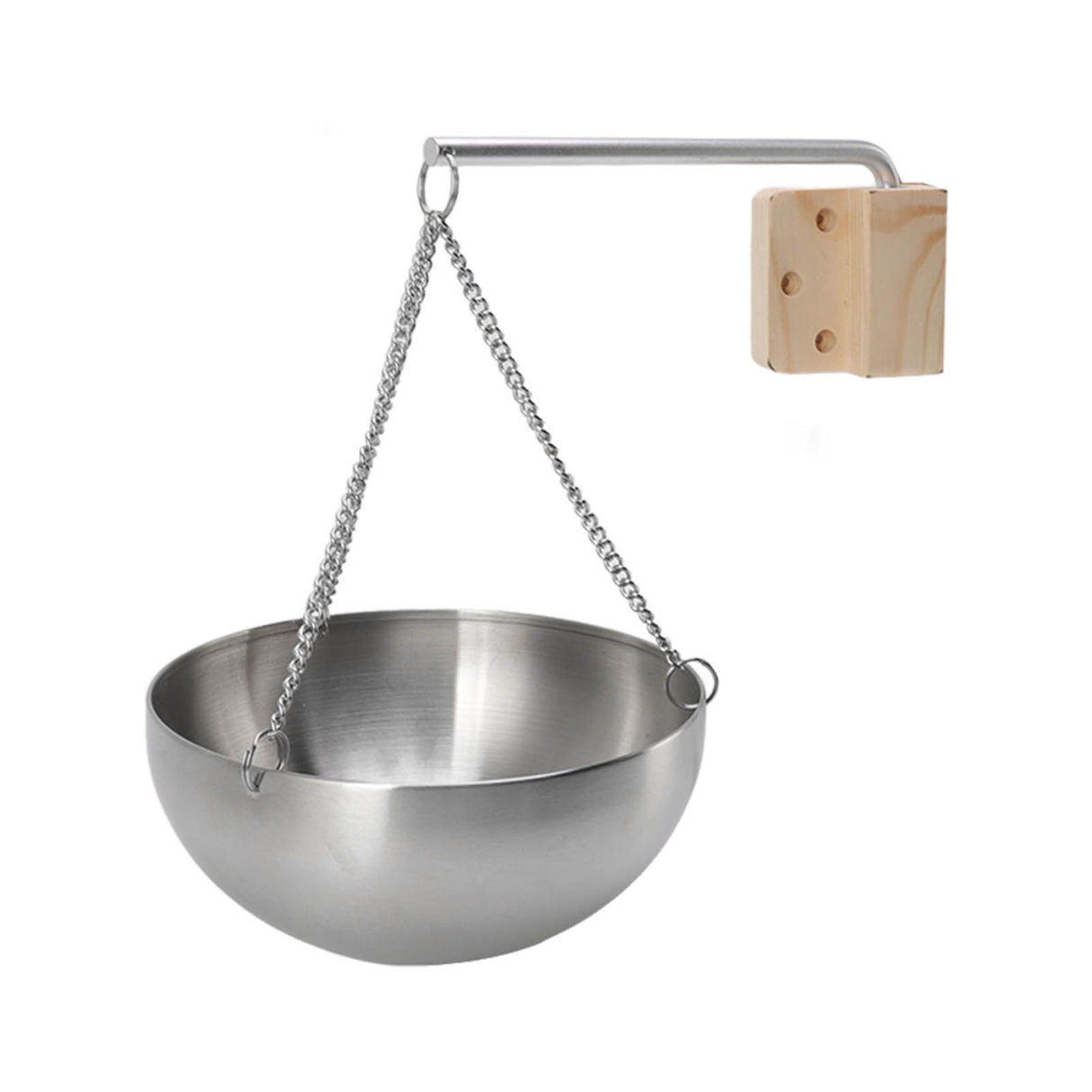 Sauna Bowl Stainless Steel Hanging Aromatherapy Oil Cup with Wooden Block for Sauna Room L 20cm