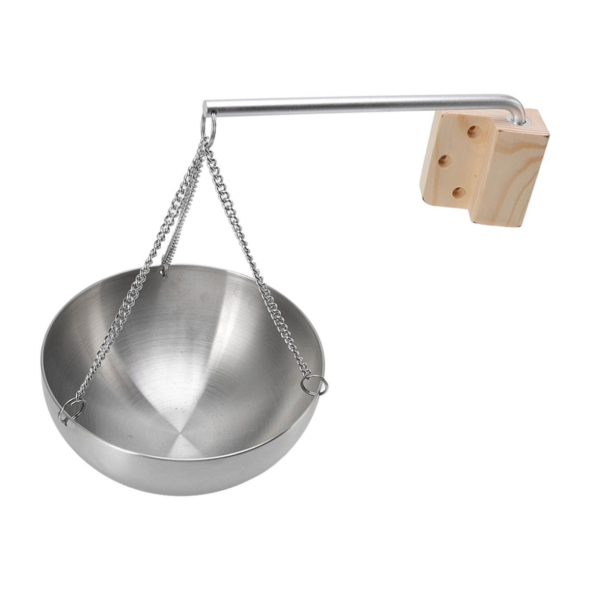 Sauna Bowl Stainless Steel Hanging Aromatherapy Oil Cup with Wooden Block for Sauna Room L 20cm