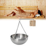 Sauna Bowl Stainless Steel Hanging Aromatherapy Oil Cup with Wooden Block for Sauna Room L 20cm