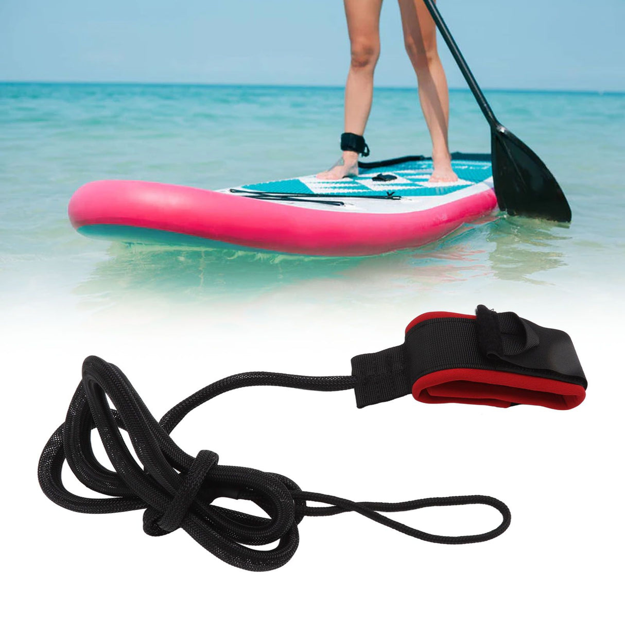 Surfboard Foot Rope Adjustable Ankle Cuffs Paddle Board Safety Lifeline Outdoor Accessories Black and Red